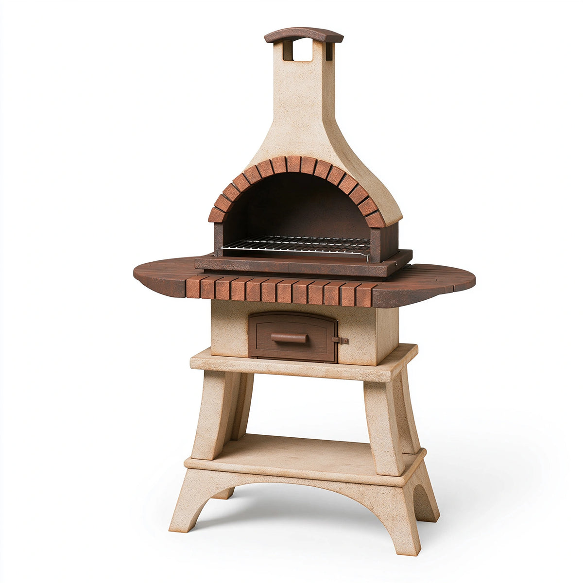 Barbecue de jardin 100 x 70 x 180 cm en céramique beige et métal brun style rustique