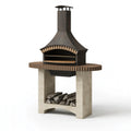 Barbecue de jardin 160 x 90 x 250 cm en acier et pierre beige style rustique avec cheminée