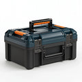 Boîte à outils 50 x 30 x 30 cm en plastique bleu foncé noir orange avec poignée portable