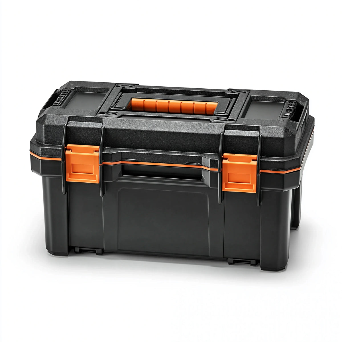 Boîte à outils 55 x 28 x 25 cm en plastique noir et orange avec poignée et compartiments