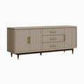 Buffet 180 x 45 x 90 cm en panneaux aspect bois gris clair avec tiroirs et rangement contemporain