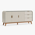 Buffet 180 x 45 x 90 cm blanc cassé et bois - rangement à 3 portes et 3 tiroirs