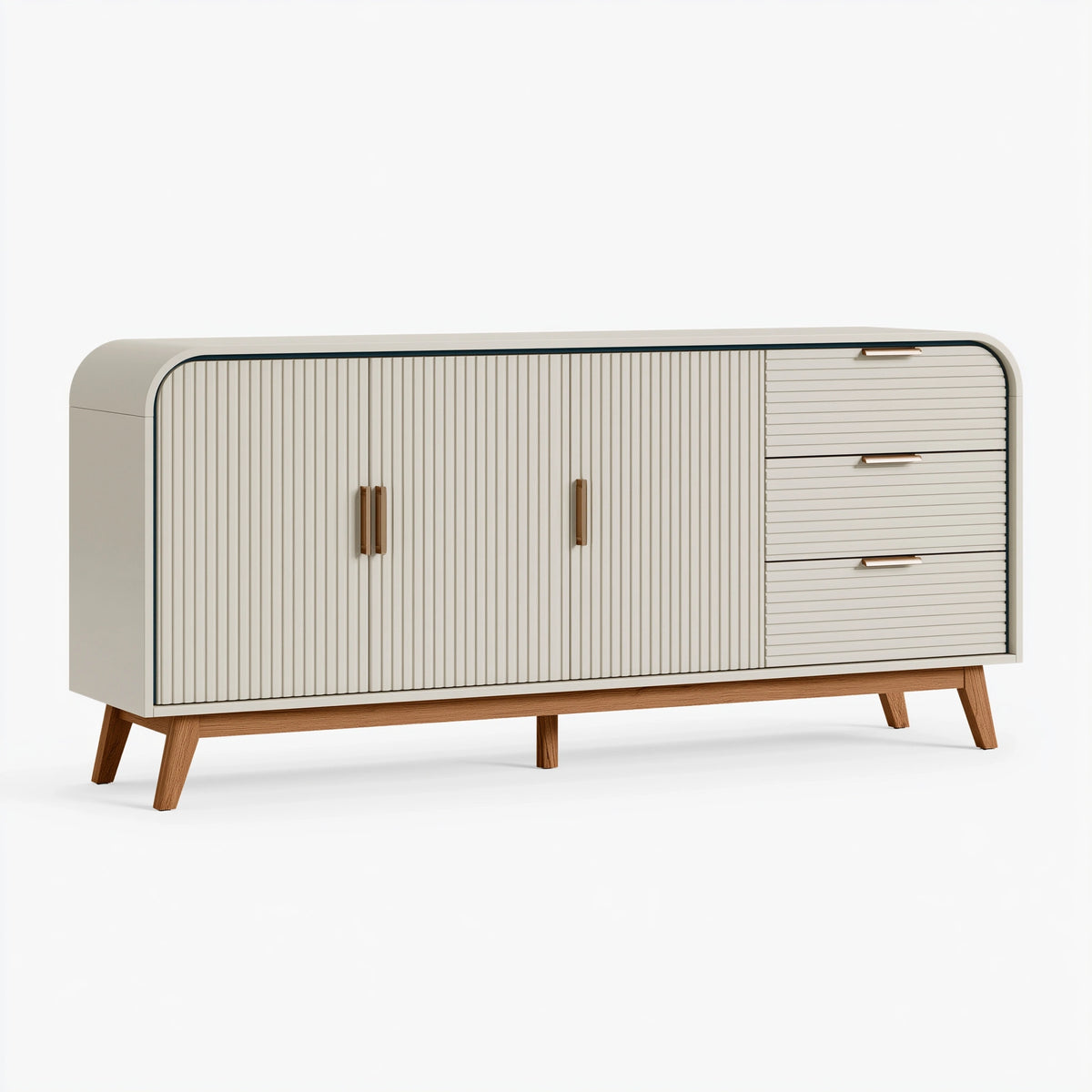 Buffet 180 x 45 x 90 cm blanc cassé et bois - rangement à 3 portes et 3 tiroirs