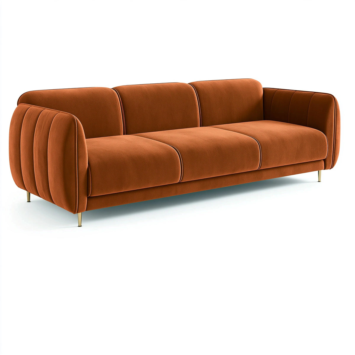 Canapé 3 places 220 cm textile terracotta - style contemporain avec accoudoirs capitonnés