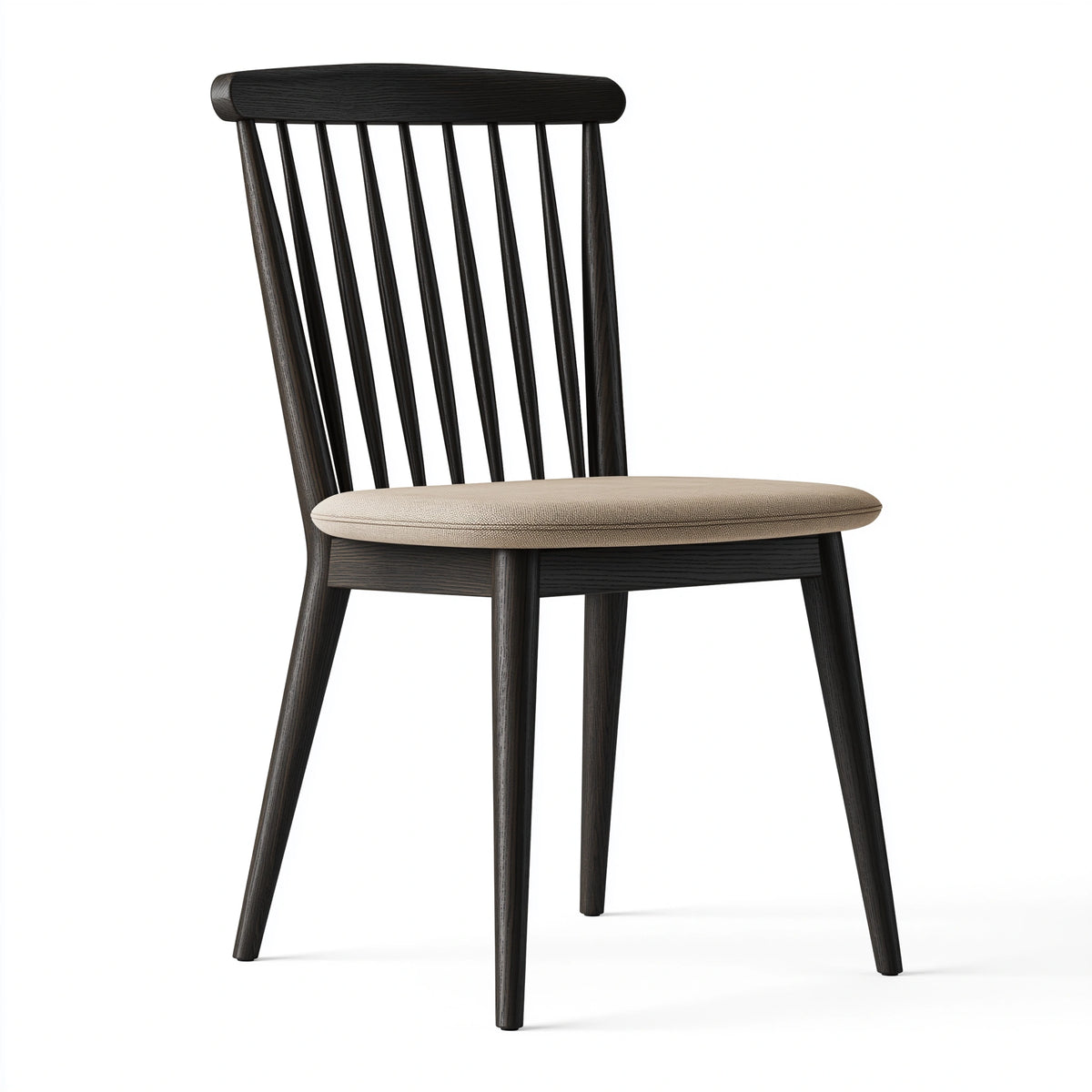 Chaise de salle à manger 50 x 55 x 82 cm en bois noir avec assise en tissu beige style scandinave