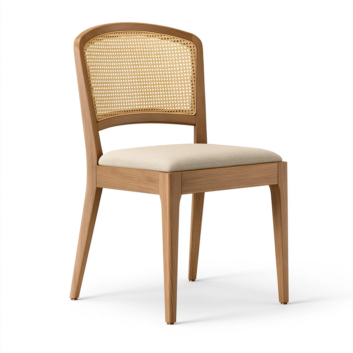 Chaise de salle à manger 48 x 56 x 84 cm en bois naturel avec cannage et assise tissu beige