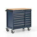 Servante d atelier 100 x 50 x 95 cm en acier bleu marine avec plateau en bois à roulettes industrielle