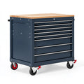 Servante d atelier 72 x 46 x 97 cm en acier bleu avec plateau en bois et 7 tiroirs sur roulettes