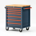 Servante d atelier 100 x 50 x 95 cm en acier bleu foncé et bois avec 7 tiroirs sur roulettes