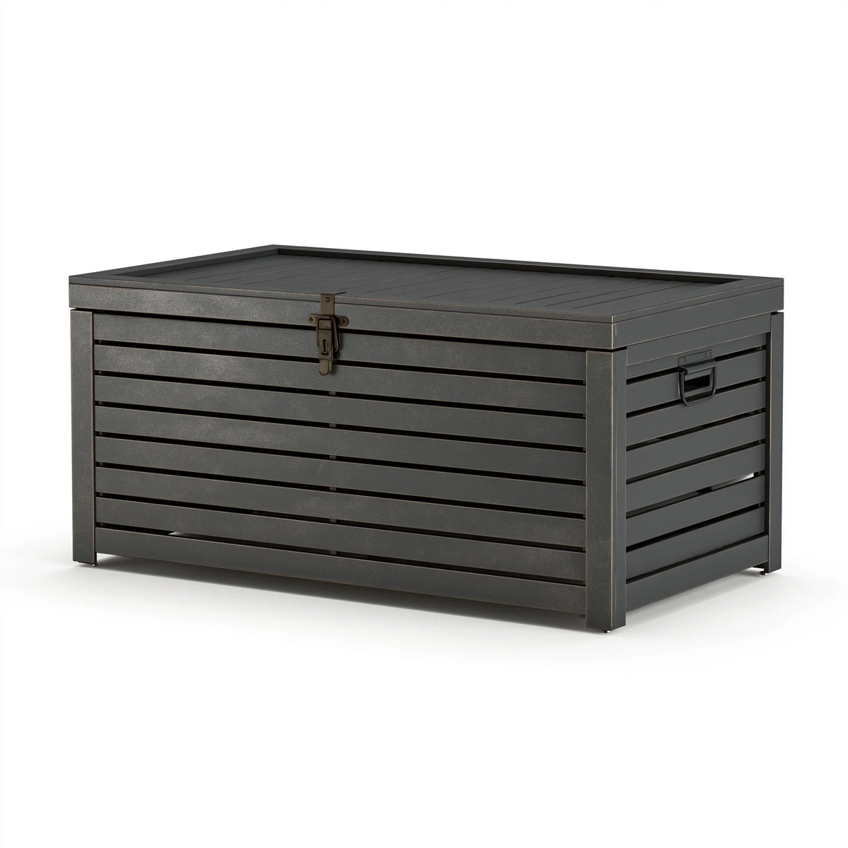 Coffre de rangement extérieur 120 cm en métal anthracite avec couvercle verrouillable