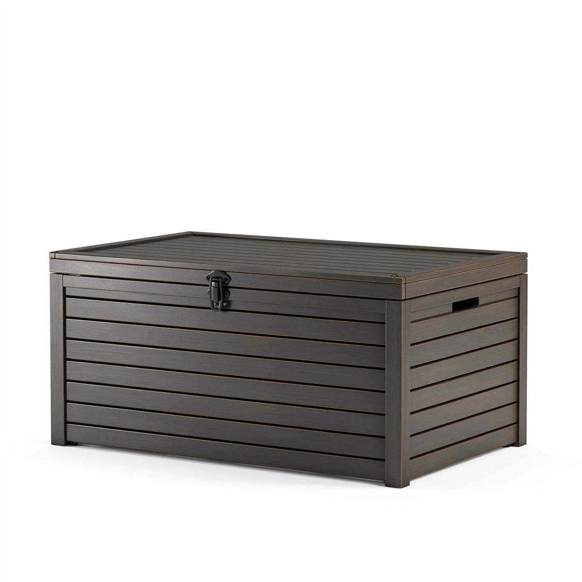 Coffre de rangement extérieur 120 x 60 x 63 cm en bois composite gris anthracite avec couvercle verrouillable