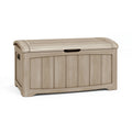 Coffre de rangement extérieur 120 x 62 x 65 cm en résine beige avec couvercle rabattable