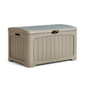 Coffre de rangement 120 x 55 x 60 cm en plastique beige pour jardin avec couvercle verrouillable