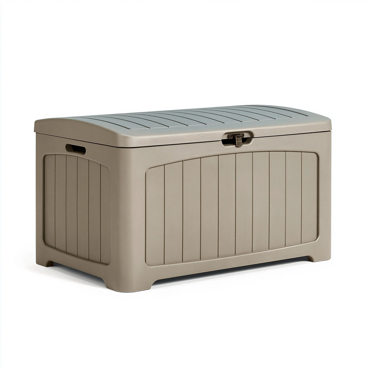 Coffre de rangement 120 x 55 x 60 cm en plastique beige pour jardin avec couvercle verrouillable