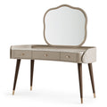 Coiffeuse 120 x 45 x 140 cm en bois beige avec miroir et trois tiroirs style contemporain