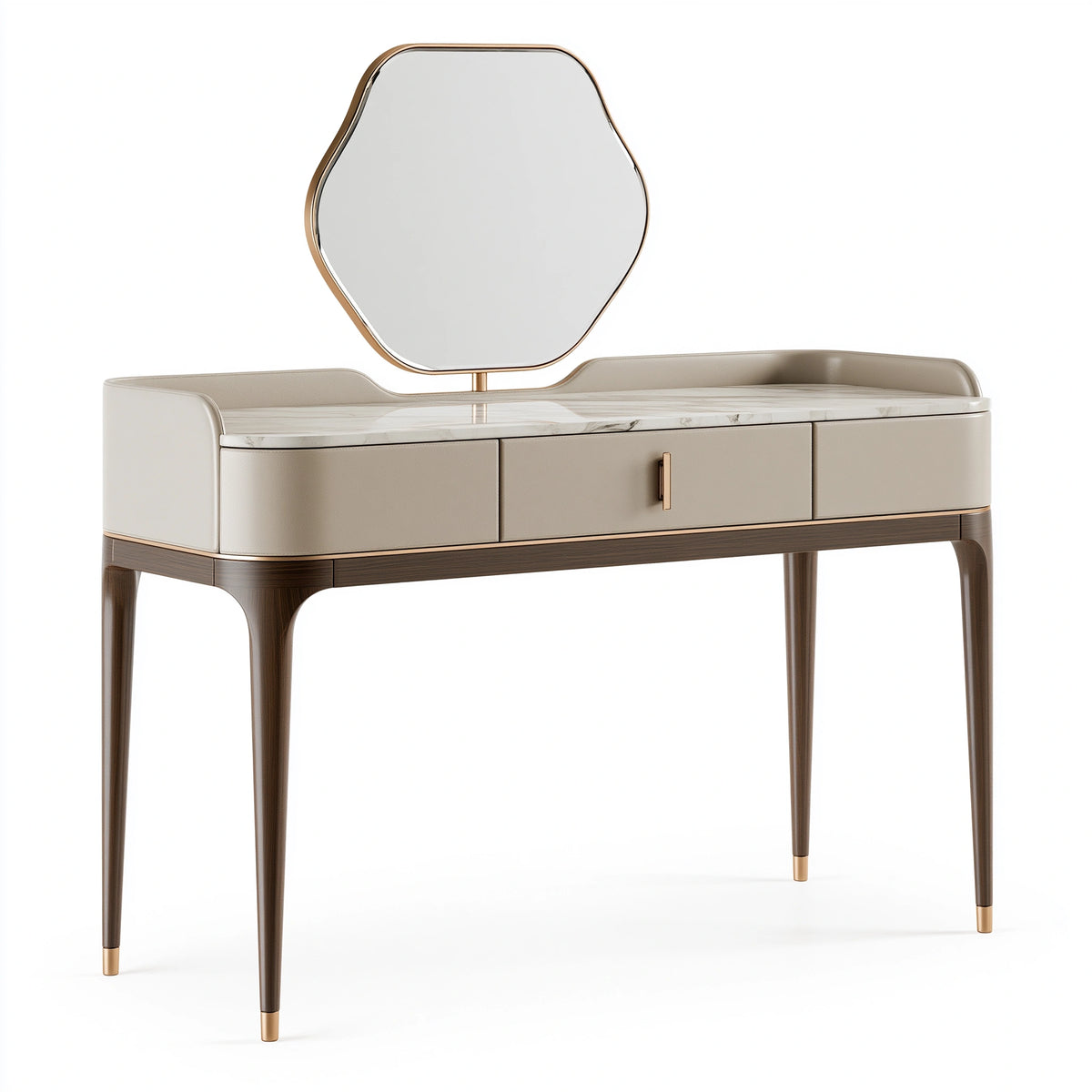 Coiffeuse 120 x 45 x 145 cm en bois beige avec miroir et rangements style contemporain