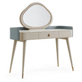 Coiffeuse 120 x 45 x 145 cm ivoire et bleu gris avec miroir ovale et rangements style contemporain