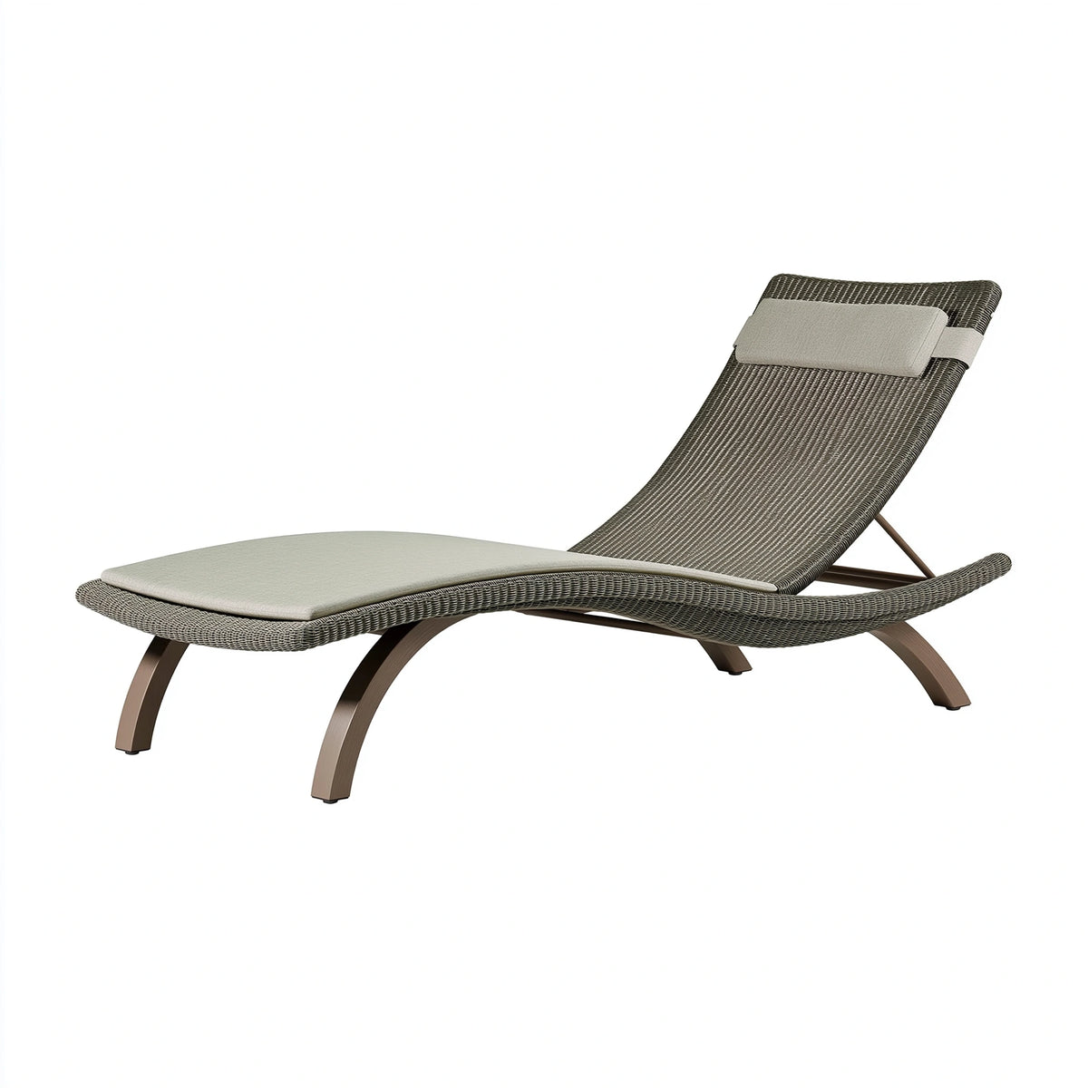 Chaise longue de jardin 200 cm en résine tressée gris et beige avec dossier incliné