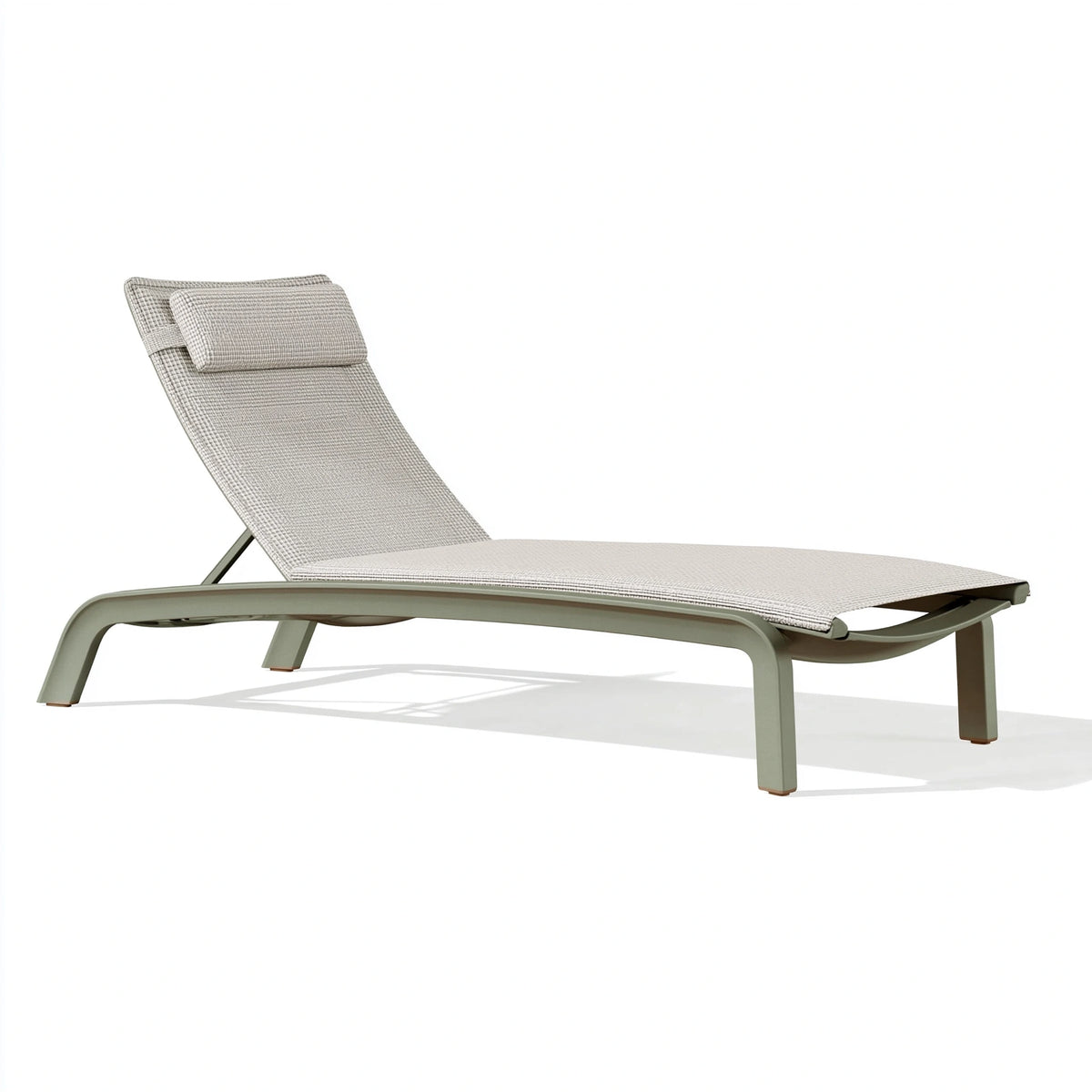 Transat de jardin 200 x 70 x 35 cm en aluminium vert sauge avec toile tissée inclinable