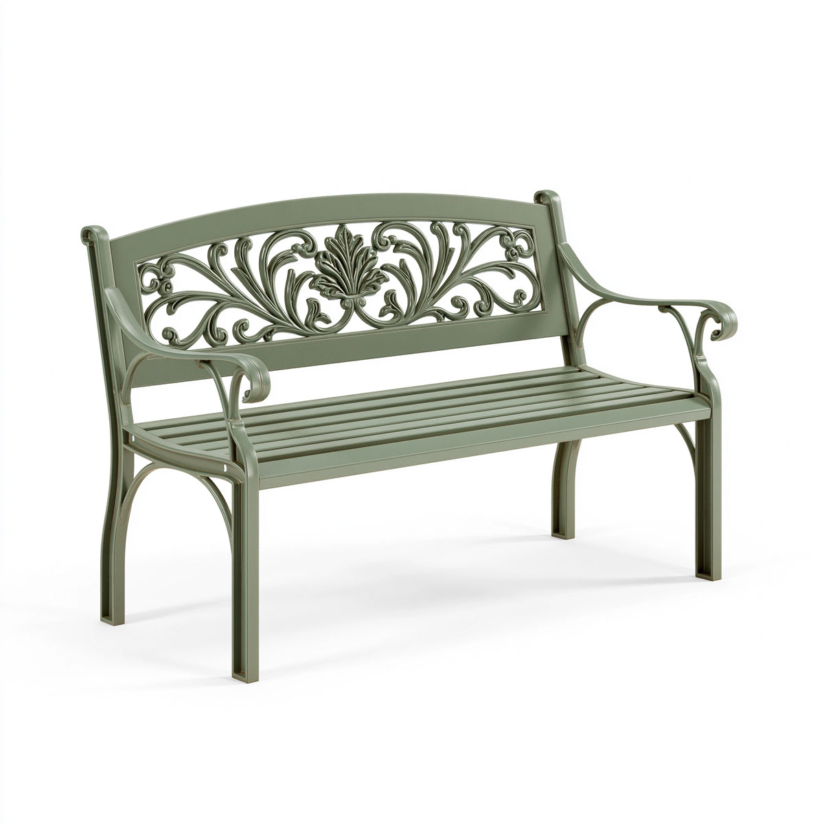 Banc de jardin 123 x 60 x 87 cm en métal vert style classique décoratif