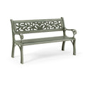 Banc de jardin 122 cm en métal vert à motifs végétaux avec accoudoirs