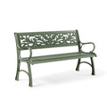 Banc de jardin 120 x 60 x 85 cm en métal vert avec dossier floral