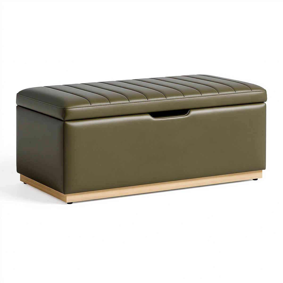 Banc coffre 100 x 45 x 45 cm en similicuir vert olive - rangement capitonné style contemporain