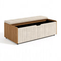 Banc coffre de rangement 120 cm en bois et tissu beige style contemporain