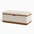 Banc coffre de rangement 120 x 45 x 48 cm en tissu beige et bois - Assise rembourrée